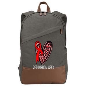 We Wear Red For Red Ribbon Week Awareness Leopard Cotton Canvas Backpack