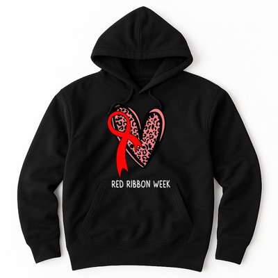 We Wear Red For Red Ribbon Week Awareness Leopard Hoodie