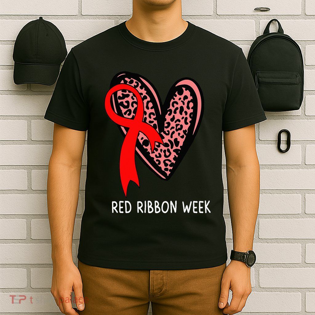We Wear Red For Red Ribbon Week Awareness Leopard T-Shirt