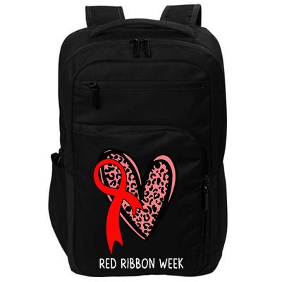 We Wear Red For Red Ribbon Week Awareness Leopard Impact Tech Backpack