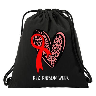 We Wear Red For Red Ribbon Week Awareness Leopard Drawstring Bag