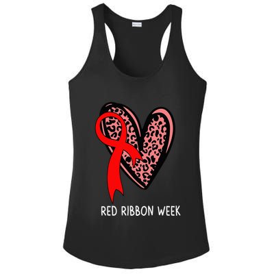 We Wear Red For Red Ribbon Week Awareness Leopard Ladies PosiCharge Competitor Racerback Tank