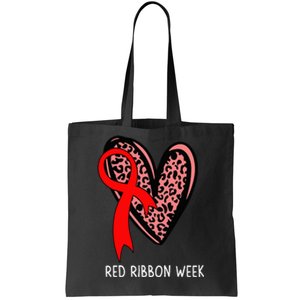 We Wear Red For Red Ribbon Week Awareness Leopard Tote Bag