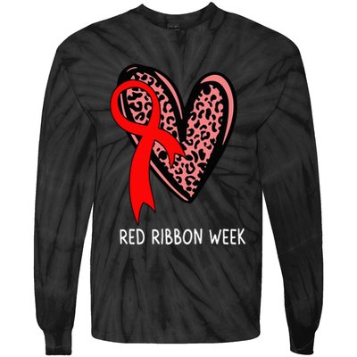 We Wear Red For Red Ribbon Week Awareness Leopard Tie-Dye Long Sleeve Shirt