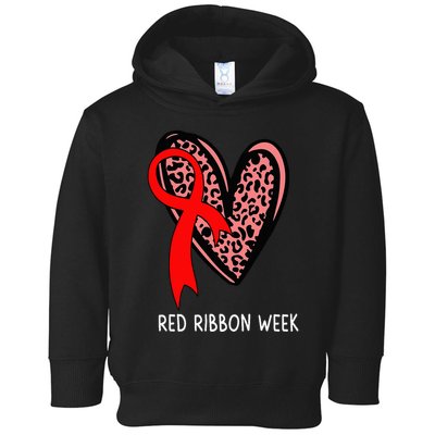 We Wear Red For Red Ribbon Week Awareness Leopard Toddler Hoodie