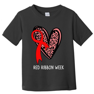 We Wear Red For Red Ribbon Week Awareness Leopard Toddler T-Shirt