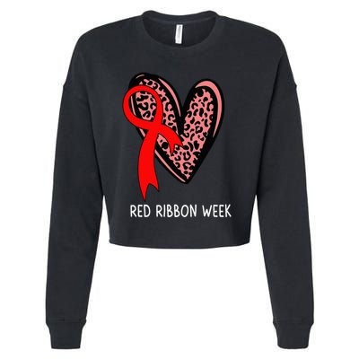 We Wear Red For Red Ribbon Week Awareness Leopard Cropped Pullover Crew