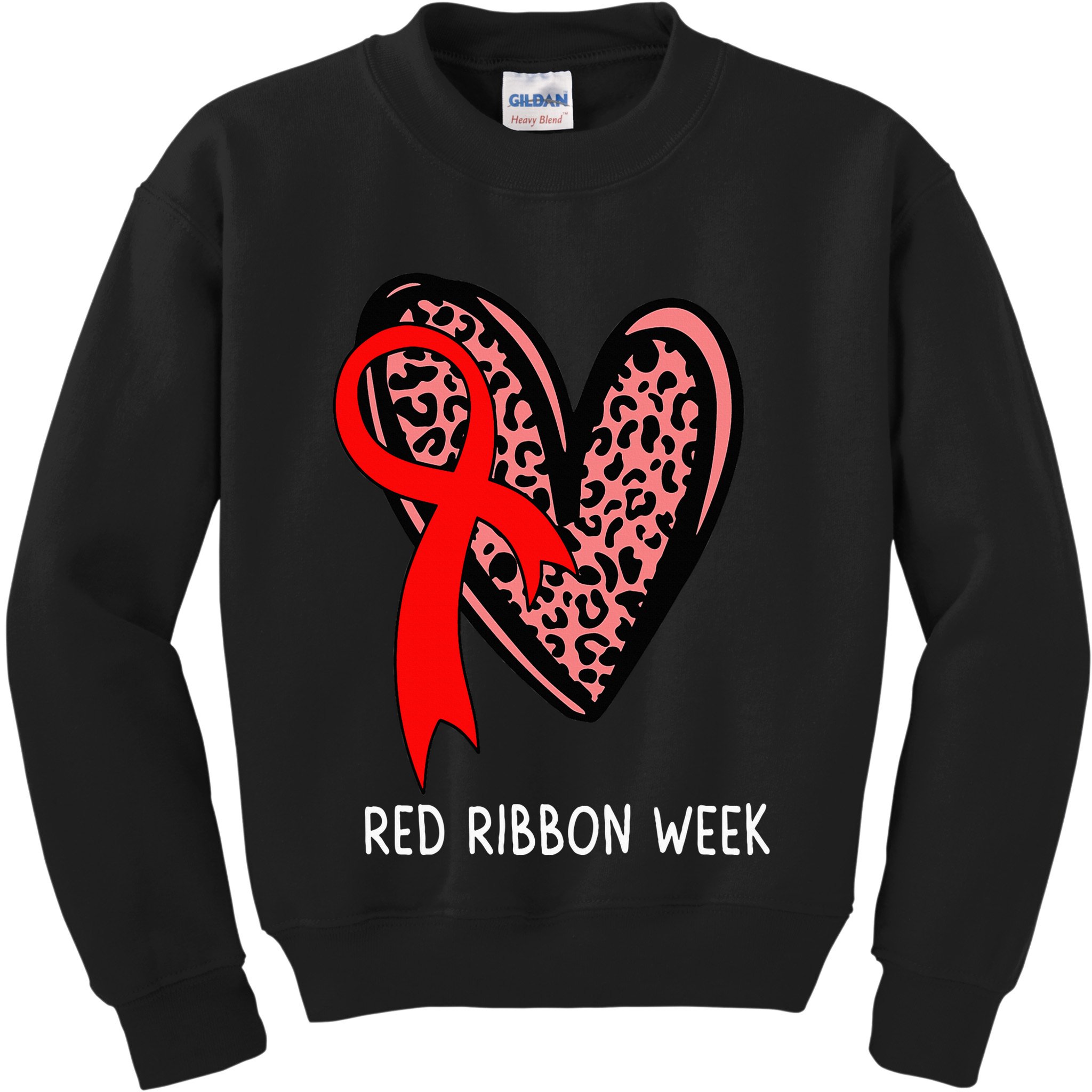 We Wear Red For Red Ribbon Week Awareness Leopard Kids Sweatshirt