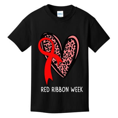 We Wear Red For Red Ribbon Week Awareness Leopard Kids T-Shirt