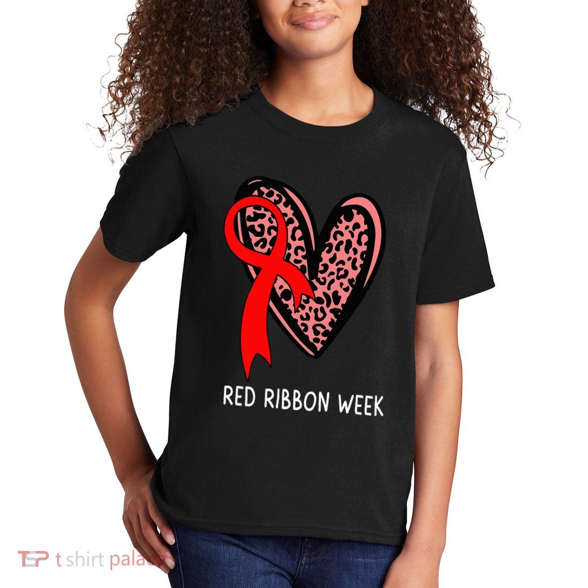 We Wear Red For Red Ribbon Week Awareness Leopard Kids T-Shirt