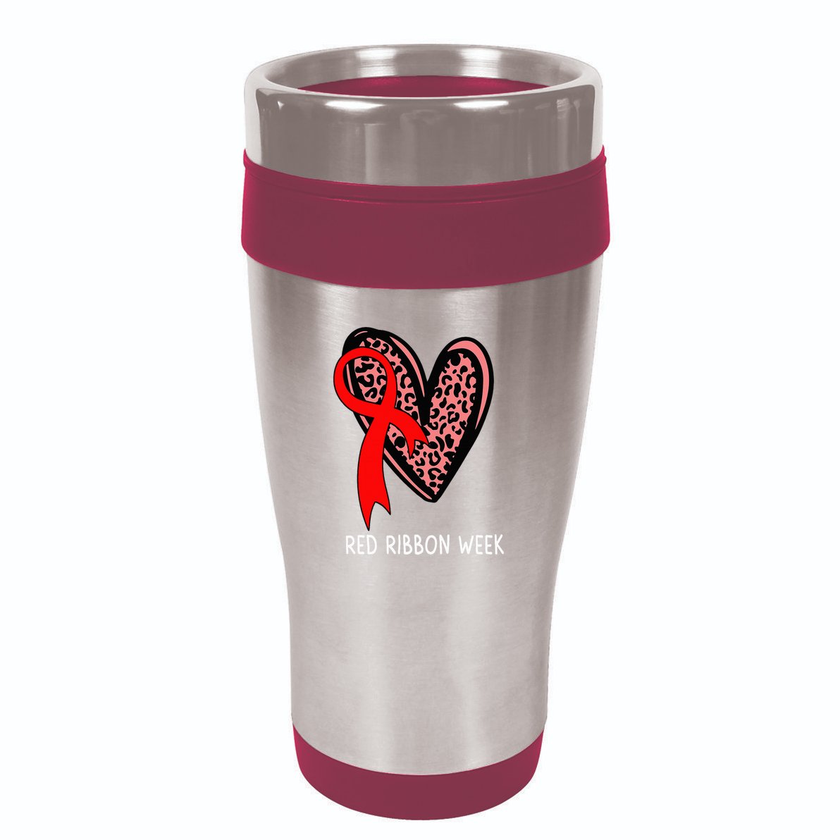 We Wear Red For Red Ribbon Week Awareness Leopard 16oz Travel Tumbler