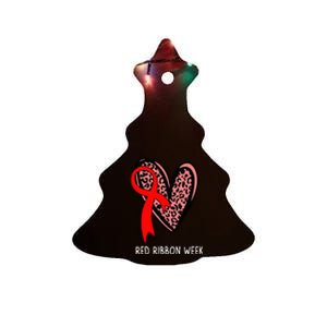 We Wear Red For Red Ribbon Week Awareness Leopard Ceramic Tree Ornament