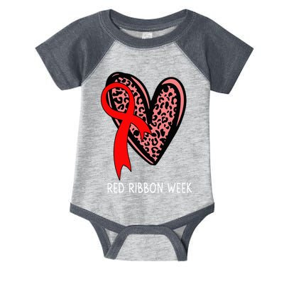 We Wear Red For Red Ribbon Week Awareness Leopard Infant Baby Jersey Bodysuit