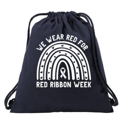 We Wear Red For Red Ribbon Week Awareness Rainbow Drawstring Bag