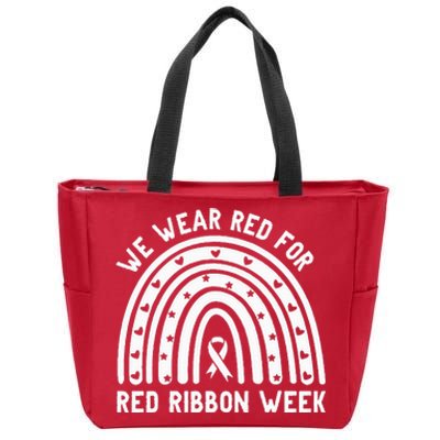 We Wear Red For Red Ribbon Week Awareness Rainbow Zip Tote Bag