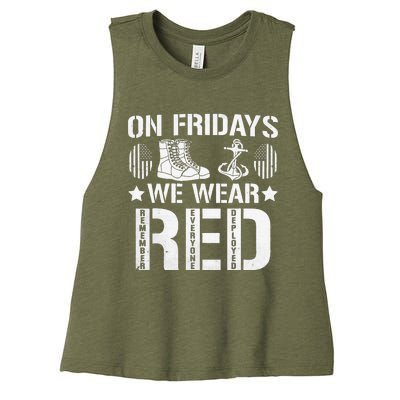 We Wear Red Friday Military American Flag Women's Racerback Cropped Tank