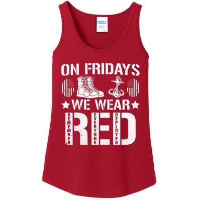 We Wear Red Friday Military American Flag Ladies Essential Tank