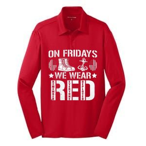 We Wear Red Friday Military American Flag Silk Touch Performance Long Sleeve Polo