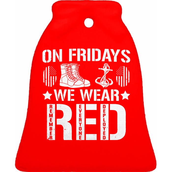 We Wear Red Friday Military American Flag Ceramic Bell Ornament