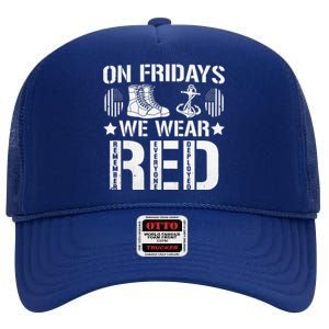 We Wear Red Friday Military American Flag High Crown Mesh Back Trucker Hat