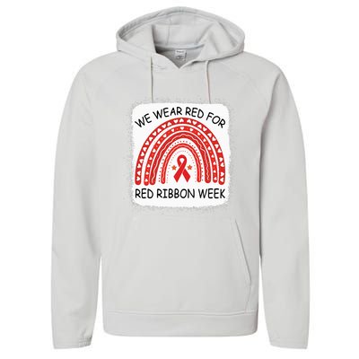 We Wear Red For Red Ribbon Week Awareness Rainbow Bleached Performance Fleece Hoodie