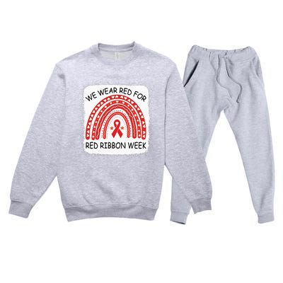 We Wear Red For Red Ribbon Week Awareness Rainbow Bleached Premium Crewneck Sweatsuit Set