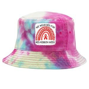 We Wear Red For Red Ribbon Week Awareness Rainbow Bleached Tie-Dyed Bucket Hat