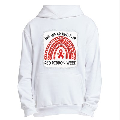 We Wear Red For Red Ribbon Week Awareness Rainbow Bleached Urban Pullover Hoodie