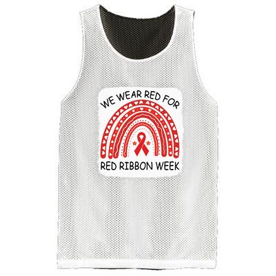 We Wear Red For Red Ribbon Week Awareness Rainbow Bleached Mesh Reversible Basketball Jersey Tank