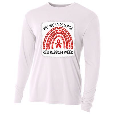 We Wear Red For Red Ribbon Week Awareness Rainbow Bleached Cooling Performance Long Sleeve Crew