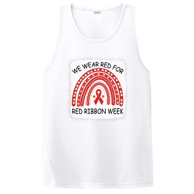 We Wear Red For Red Ribbon Week Awareness Rainbow Bleached PosiCharge Competitor Tank