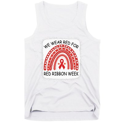 We Wear Red For Red Ribbon Week Awareness Rainbow Bleached Tank Top