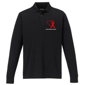 We Wear Red For Red Ribbon Week Awareness Performance Long Sleeve Polo