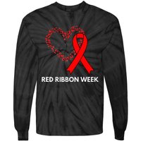 We Wear Red For Red Ribbon Week Awareness Tie-Dye Long Sleeve Shirt