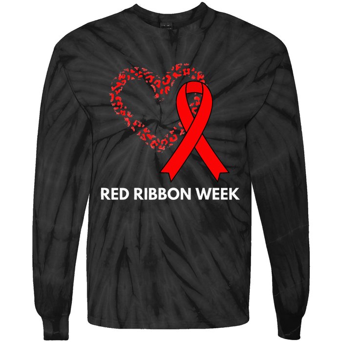 We Wear Red For Red Ribbon Week Awareness Tie-Dye Long Sleeve Shirt