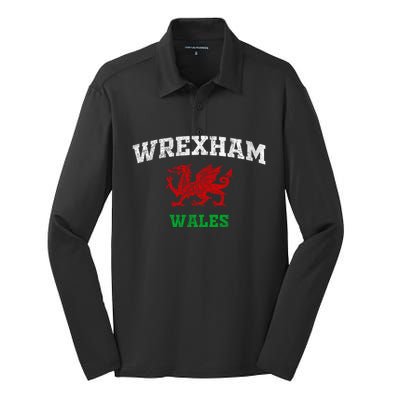 Wrexham Wales Retro Vintage Silk Touch Performance Long Sleeve Polo