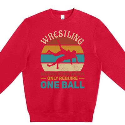 Wrestling Wrestle Retro Wrestler Funny Wrestling Premium Crewneck Sweatshirt