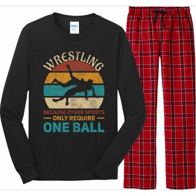 Wrestling Wrestle Retro Wrestler Funny Wrestling Long Sleeve Pajama Set