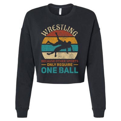 Wrestling Wrestle Retro Wrestler Funny Wrestling Cropped Pullover Crew