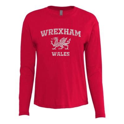 Wrexham Wales Retro Vintage Country Classic Hometown Dragon Flag Wales Womens Cotton Relaxed Long Sleeve T-Shirt