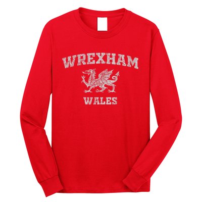 Wrexham Wales Retro Vintage Country Classic Hometown Dragon Flag Wales Long Sleeve Shirt