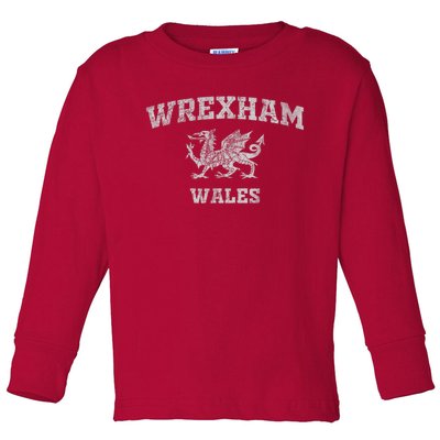 Wrexham Wales Retro Vintage Country Classic Hometown Dragon Flag Wales Toddler Long Sleeve Shirt