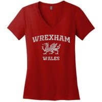 Wrexham Wales Retro Vintage Country Classic Hometown Dragon Flag Wales Women's V-Neck T-Shirt