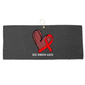 We Wear Red For Red Ribbon Week Awareness Leopard Large Microfiber Waffle Golf Towel