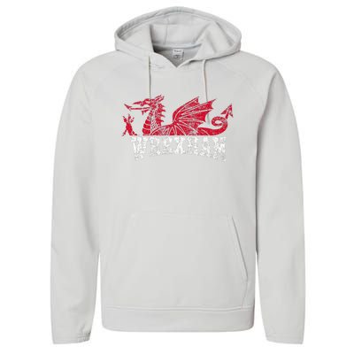 Wrexham Wales red dragon Wrecsam Performance Fleece Hoodie