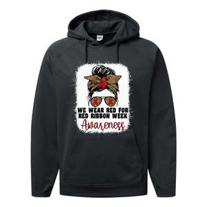 We Wear Red For Red Ribbon Week Awareness Cute Messy Bun Performance Fleece Hoodie