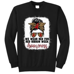 We Wear Red For Red Ribbon Week Awareness Cute Messy Bun Sweatshirt