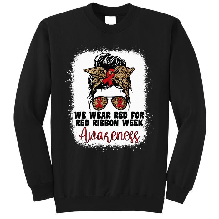 We Wear Red For Red Ribbon Week Awareness Cute Messy Bun Sweatshirt