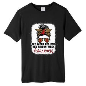 We Wear Red For Red Ribbon Week Awareness Cute Messy Bun Tall Fusion ChromaSoft Performance T-Shirt