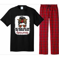 We Wear Red For Red Ribbon Week Awareness Cute Messy Bun Pajama Set